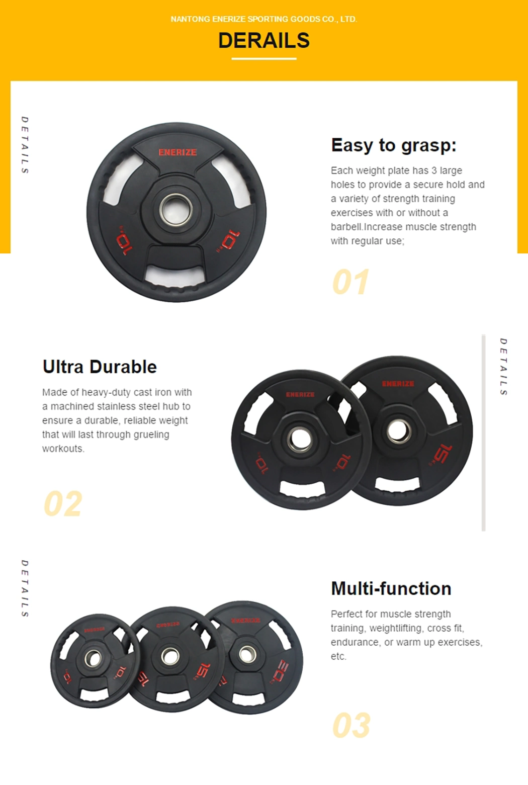 Best Quality Promotional Cast Iron TPU Three Holes Weight Plate